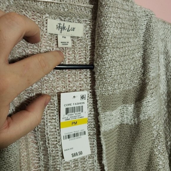 Style & Co Sweater Jacquard Plaid OpenFront Cardigan PM - Picture 3 of 5